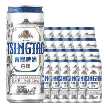 plus会员：青岛啤酒 全麦白啤11度330ml*24听整箱装 春游露营