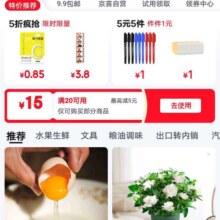 促销活动：京东特价 领满20减15元优惠券