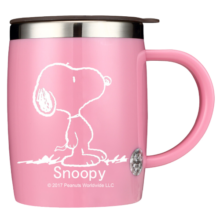 史努比（SNOOPY）带手柄不锈钢办公保温杯水杯420ML可爱杯子情侣杯 DP-5002R 粉色