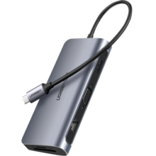 绿联Type-C扩展坞USB-C转HDMI/VGA/DP转换器雷电4拓展坞雷电3分线器HUB适用MacBook笔记本电脑iPad平板 9合1【HDMI+VGA+读卡器+网卡】40873