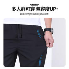 罗蒙 轻薄凉感休闲裤男2025夏季中青年时尚百搭纯色抽绳松紧裤 黑色+黑色 L