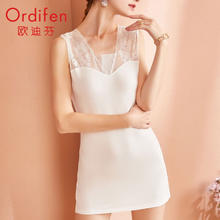 Ordifen 欧迪芬 家居服女舒适休闲清爽无袖透气柔软V领蕾丝拼接睡裙 牙白色 L