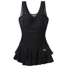 李宁（LI-NING）泳衣女连体裙式保守平角聚拢遮肚显瘦度假温泉泳装304 黑色XL