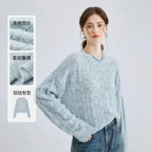 秋水伊人 温柔圆领 女甜美镂空软糯上衣