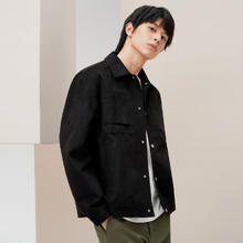 gxgjeans gxg.jeans男装仿麂皮绒外套2024年冬季黑色翻领工装夹克男