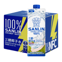 京东百亿补贴：SANLIN 三麟 天然椰子水 1L*6瓶 整箱装59.3元 包邮