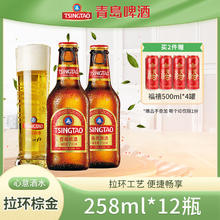 青岛啤酒 TSINGTAO 小棕金11度 258mL 12瓶 赠青岛瓶酒500ml*4罐