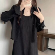 吊带连衣裙女2025夏季新款纯色内搭打底无袖背心裙长 黑色
