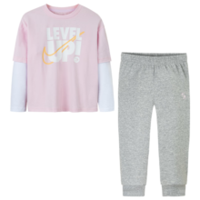 NIKE 3BRAND 耐克男女童纯棉长袖T恤+长裤2件套秋季新款儿童长T套装 樱花粉 150 /72 【建议身高140-152cm】
