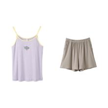 安之伴 睡衣女夏性感吊带短裤抑菌棉家居服套装 浅紫（抑菌棉） L