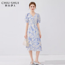 20点：qiushuiyiren 秋水伊人 连衣裙 蓝色、M76元
