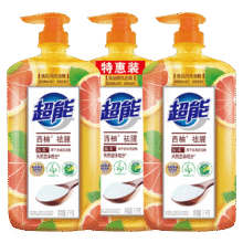 超能 洗洁精离子去油（西柚去腥）1kg*3瓶 餐具果蔬厨房清洁 不伤手21.41元（1kg*3瓶，超市返卡5元）