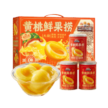 需首购：三只松鼠黄桃鲜果捞425g*6罐礼盒装零食新鲜水果清爽水果33.44元、plus包邮