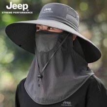 Jeep 吉普 男士大帽檐UPF50+防晒渔夫帽（含面罩） 三色新低29.9元包邮