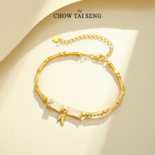 母亲节好礼，Chow Tai Seng 周大生 新中式S925银和田玉竹节手链新低259元包邮