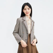秋水伊人 格纹春季西装直筒气质复古休闲学院风小个子西装外套女 咖啡色 M60元