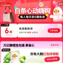 促销活动：京东 心动购物季白条会场 领6期白条免息券 至高可膨胀至12期免息券按需领取