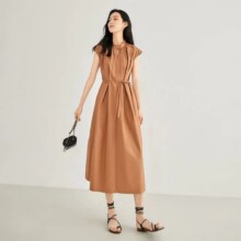 对白 肩部捏褶女式立领无袖连衣裙199元（有首单礼金，超V会员价格更低）
