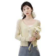 谜秀 女坑条浮线V领空调衫百搭薄款 外搭针织开衫99.9元（有首单礼金，超V会员价格更低）