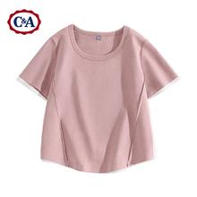 C&A 正肩短袖T恤女款2025夏季半袖鱼骨甜辣风上衣W 豆沙粉 M29.95元