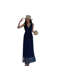 【复古度假风无袖长裙】明艳夏日~夏季新款格纹V领收腰身背心裙215元