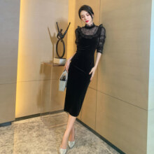 黑色丝绒连衣裙名媛气质2025早秋新款晚礼服平时可穿修身礼服裙女175元