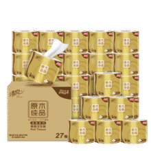 清风有芯卷纸 原木金装4层加厚200克*27卷 卫生纸卷筒纸纸巾卷纸整箱79.9元 (券后省10,月销1w+)