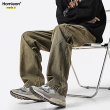 Homlean美式纯棉休闲裤男春夏小众潮牌复古宽松工装长裤子59元（需领券）