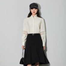PLUS会员：LILY 春 新款 女装 优雅花边袖 宽松垂感衬衫 604米白 M157元（需领券）