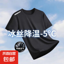 夏季印花短袖男运动速干男士t恤男冰丝健身衣服 纯黑【单杆款】6.74元（需领券，合3.37元/件）