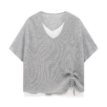 百家好 假两件短袖针织衫夏季短款券后122.94元