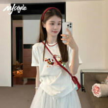 MJ STYLE宽松T恤女2025春夏新款纯棉亲肤中长款短袖小个子显瘦内搭打底衫29.87元京东白条支付立减价格优惠