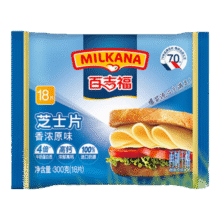 百吉福（MILKANA） 芝士片 再制奶酪 原味 300g/18片装 冷藏 即食  早餐烘焙原料16.13元（需领券）(微信小程序购买)