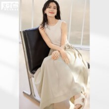 对白 拼接设计口袋抽绳女式长款A字背心连衣裙132元