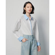 初语 率性通勤风撞色拼接衬衫女士长袖2024春季新款不易皱衬衣上衣 米白色 M