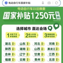 促销活动：京东 电动自行车国补 最高补贴1250元最高补贴1250元