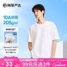 13日20点：网易严选 205g重磅 10A抗菌100%新疆棉短袖 男女同款（多色可选）81元（合27元/件）