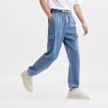 森马 【凉感抑菌】夏季宽松休闲束脚裤男工装风抽绳松紧腰百搭牛仔长裤67元+运费