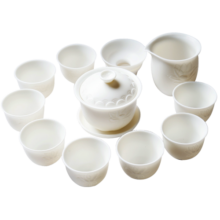 苏氏陶瓷（SUSHI CERAMICS）中国白瓷茶具套装浮雕莲花羊脂玉高档功夫茶具礼盒装亚光三才盖碗900元 (券后省80)