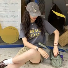 森马 【爆款推荐】夏中长款纯棉T恤女宽松显瘦字母印花休闲短袖T恤女42元+运费