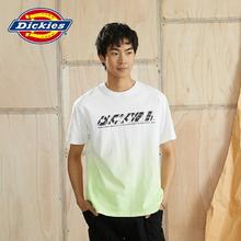 Dickies 短袖T恤 情侣款T恤纯棉潮渐变印花logo上衣 DK010321 白色浅黄绿渐变色 S39元