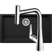 汉斯格雅（Hansgrohe） 厨房龙头水槽石槽龙头套组大单槽水槽 至尊黑石槽+达丽丝进口抽拉龙头7999元 (券后省500)