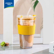 乐唯诗 玻璃杯吸管杯玻璃水杯牛奶杯杯子带盖早餐杯牛奶杯咖啡杯 乐康吸管杯【炫彩】 470ml 1只9.9元