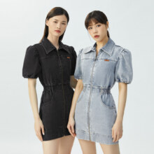 哥弟 女装泡泡袖牛仔裙短裙收腰A字连衣裙69元（需领券）
