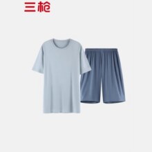 三枪（THREEGUN）睡衣520情侣款礼物春夏薄款短袖短裤吸汗透气精梳棉男女家居服 【男款】浅蓝 XL54.15元