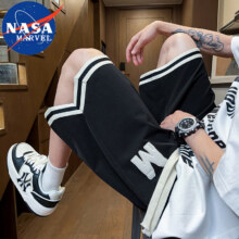 NASA MARVEL短裤夏季男士休闲户外亲肤薄款潮流阔腿美式冰丝裤 黑色  XL29.5元（需领券）