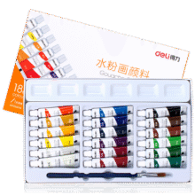 得力(deli)水粉颜料18色5ml水粉画学生儿童绘画彩绘套装(带画笔毛笔调色盘)女孩儿童礼物速写9.8元 (月销2000+)