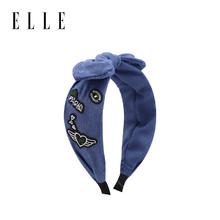 京东PLUS：ELLE 发箍女士蝴蝶结牛仔风涂鸦刺绣高级感头箍 牛仔蓝14.3元