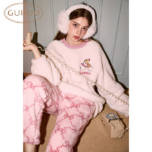 果壳（Gukoo）睡衣女24年秋冬季新款卡通印花舒适可爱保暖女士家居服套装D 奶白套装 M54.5元（需领券）