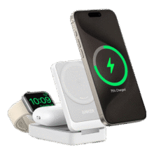 ANKER安克MagGo无线充电器三合一15W磁吸qi2认证适用iPhone16promax苹果15手表耳机apple iwatch折叠 白379.71元（需首购，需plus会员）